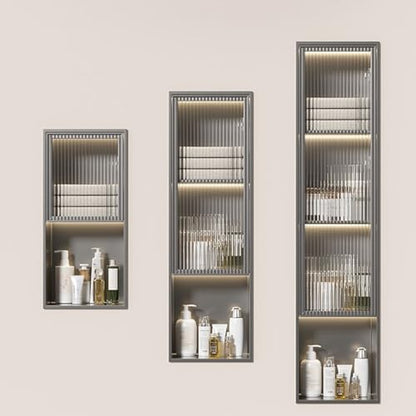 Stainless Steel Medicine Cabinet, Recessed Bathroom Niche with Glass Door, Hidden Tampon Storage Holder Wall Niche, Embedded Shower Caddy Organizer Bathroom Insert Shelf - size: Style 2