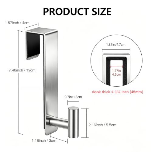 WUIVIUT Heavy Duty Over Door Hooks - Fits 1.77" Wide Hanger, Towel Door Hook for Clothes, Robe, Coats, Bags (Silvery, T Shape 2 Pack, Fits 1-3/4'' Thick) - size: T Shape 2 Pack, Silver