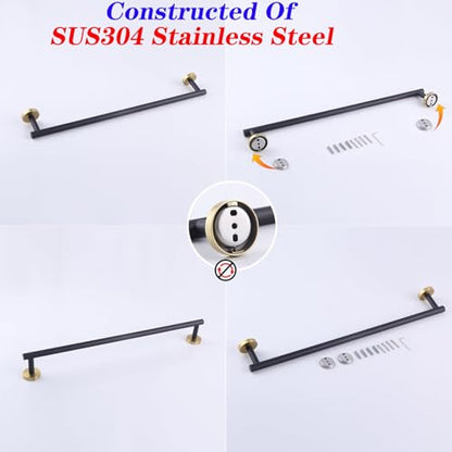 GERZWY Black & Gold Towel Bar, 30 Inch Stainless Steel Bathroom Wall Mounted Towel Rail, Hand Towel Holder AG1101C75-BD - color: Black & Gold, size: 30 Inch (Pack of 1)