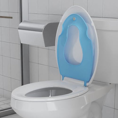 19" Elongated Toddler Toilet Seat, Built-In Potty Training Seat with Soft Quiet Close Non-Slip Design, Magnetic Kids Seat and Cover for Family Bathrooms, Durable and Easy to Clean,Blue - color: Blue, with Toddler Seat, size: Elongated (19″)
