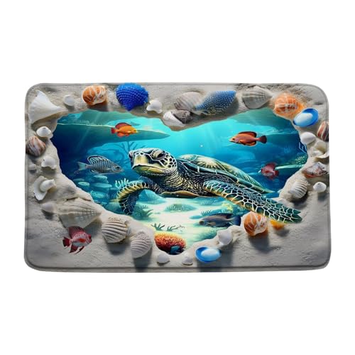 Sea Turtle Bath Mat Bathroom Rug, Ocean Beach Shell Underwater World Tropical Fish Summer Memory Foam Bathroom Kitchen Bedroom Livingroom Soft Floor Rug, 19.8"x31.5" - size: 19.8x31.5 Inch(50x80CM)