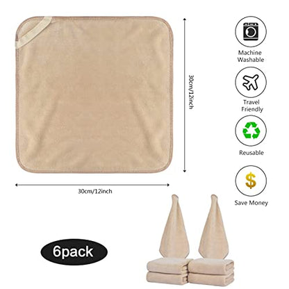 Microfiber Facial Cloths Fast Drying Washcloth 12inch x 12inch (6pack, Cream) - color: Cream, size: 1 Count (Pack of 6)