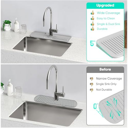 17.7'' Faucet Mat for Kitchen Sink [5°Slope Fast Self-draining] Kitchen Sink Splash Guard Silicone Sink Faucet Mat Splash Guard Kitchen Sink Area Tidy Splash Faucet Guard Draining Mat-Light Gray - color: Light Gray, size: 17.7" x 5.5"