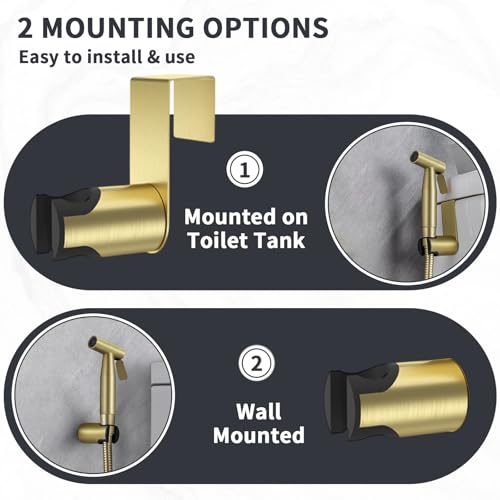 Brushed Gold Handheld Bidet Sprayer for Toilet, Stainless Steel Cloth Diaper Sprayer Kit with Solid Brass T-Valve, Adjustable Water Pressure Bidet Attachment - color: Brushed Gold, size: 1 Set