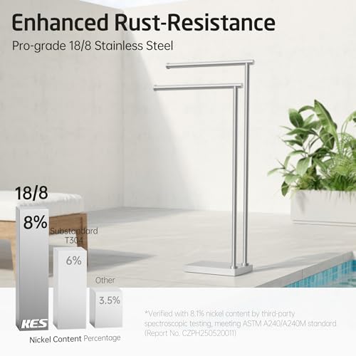 KES Free Standing Towel Racks for Bathroom with 3X Thicker Base, 2-Tier | Towel Rack Stand for Bathroom Floor, Upgrade Steady Design, Pro-Grade 18/8 Stainless Steel Brushed Finish, BTH239A-2 - size: 33-37 inch (2-tier, Variable Height)