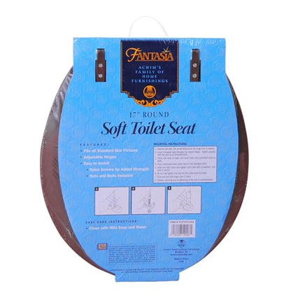 PowerSellerUSA Vinyl Round Soft Toilet Seat, Adjustable Hinges Toilet Seats with Non Slip Grip Tight Bumpers, Standard Heavy Duty Plastic Bathroom Toilet Seat Close Lid Set, Brown - color: Brown - Vinyl, size: 17" Standard