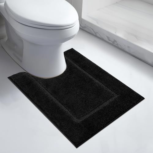 anllugs Bathroom Rugs U-Shaped, 20" x 24" Soft Bath Rugs, Black | Non-Slip, Super Absorbent, Machine Washable, Quick Dry, Bath Mats for Shower and Bathtub, TPR Backing - color: Black, size: 20" X 24"