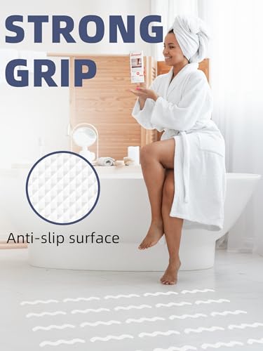 Secopad 24PCS Anti-Slip Shower Stickers with Scraper, 0.8"*8", White | Patented, Non Slip, Easy to Use and Clean,Strong Adhesive & No Residue, For Bath Tub, Shower Floor, Stairs, Safe PEVA Decals - color: White