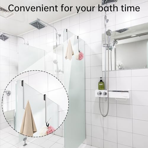 Linone 10 in Shower Door Hooks, 3 Pack | Towel Hooks for Bathrooms, Heavy Duty, Drilling-Free Extended Over Door, For Frameless Glass Shower Door - size: 10 IN-Silver