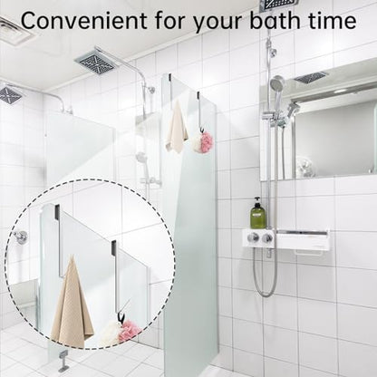 Linone 10 in Shower Door Hooks, 3 Pack | Towel Hooks for Bathrooms, Heavy Duty, Drilling-Free Extended Over Door, For Frameless Glass Shower Door - size: 10 IN-Silver