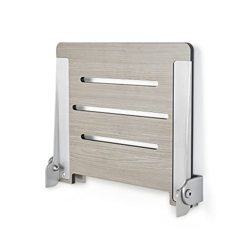 Sechrome 18 inch Silhouette Slimline Folding Wall Mount Shower Bench Seat, Gray Weathered Ash Seat with Silver Frame - color: Weathered Ash With Silver Frame