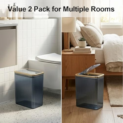 2 Pack Bathroom Trash Can with Lid, Transparent Small Trash Can with Bag Ring, Colorful Plastic Waste Basket for Bathroom, Bedroom, Office, Kitchen – Blue Garbage Can - color: Blue
