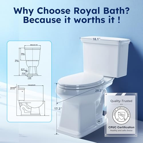RoyalBath Elongated Two piece Toilet for Bathrooms, 12" Rough In | 17.3" ADA Height, Nano Self-Cleaning, WaterSense/MAP/CUPC Certified, 1.27 GPF 360° TSUNAMI Flush, Soft-Close Seat - size: 1.27 GPF Classical Side Flush