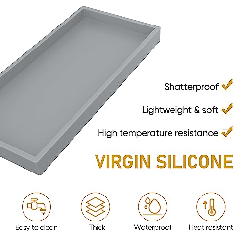 EG-SIPRO Bathroom Counter Tray, Silicone, Rectangular, Gray, Thick, Shatterproof, Soap Dispenser Tray, 10.6'x5.1' or 7.8'x3.9' - color: Gray, size: Large (10.6" x 5.1" x 0.8")