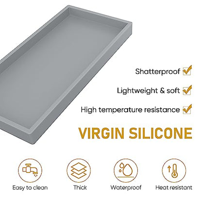 EG-SIPRO Bathroom Counter Tray, Silicone, Rectangular, Gray, Thick, Shatterproof, Soap Dispenser Tray, 10.6'x5.1' or 7.8'x3.9' - color: Gray, size: Large (10.6" x 5.1" x 0.8")