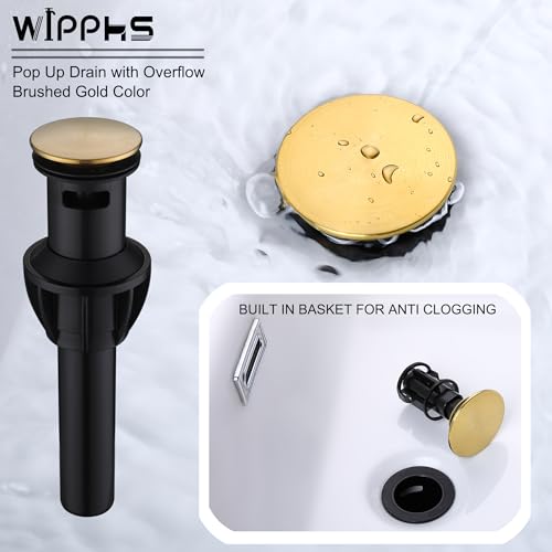 Brushed Gold 3 Hole 8 inch Widespread Bathroom Sink Faucet Modern | with Pop Up Drain and cUPC Supply Hose, 2 Handle 8 inch Brass Wide Spread Vanity Faucet, Restroom Basin Taps - color: Brushed Gold, size: 8 Inch Widespread