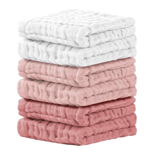 Cuddle Campus Baby Washcloths 6 Packs, Muslin Washcloths Baby,Cotton Burp Cloths, Extra Absorbent and Soft Wash Clothes for Newborns, 12x12 Inches - color: Set-9