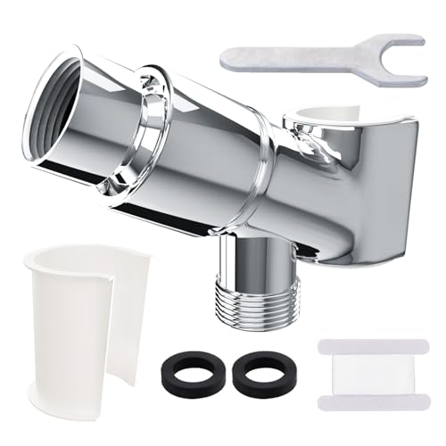 All Metal Handheld Shower Head Holder, Adjustable Shower Wand Holder with Universal Shower Arm Mount and Brass Pivot Ball, for Connecting Shower Arm and Shower Hose - color: Brass - Chrome