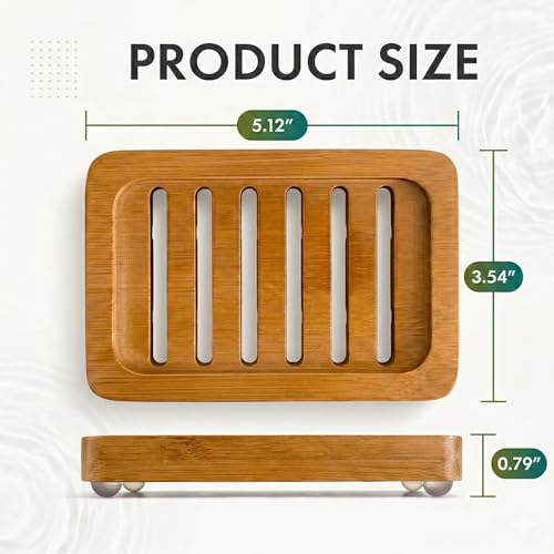 Bamboo Soap Dish with Drainage, 2 Pack Slotted Self Draining Bar Soap Holder, Acacia Finish for Shower, Bathroom Sink & Kitchen Countertop - color: Acacia Brown