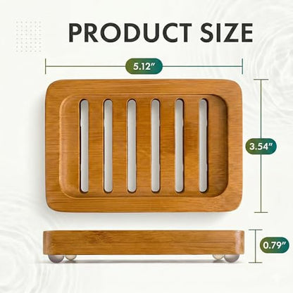 Bamboo Soap Dish with Drainage, 2 Pack Slotted Self Draining Bar Soap Holder, Acacia Finish for Shower, Bathroom Sink & Kitchen Countertop - color: Acacia Brown