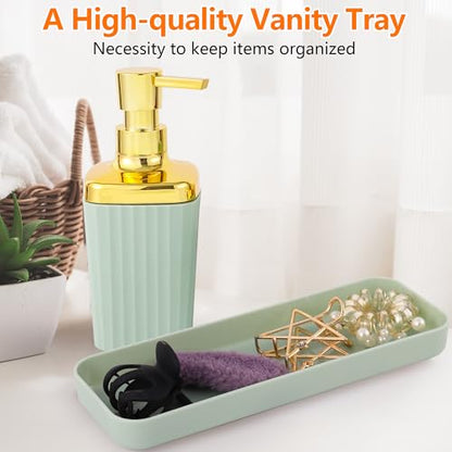 9 PCS Green Bathroom Accessories Set with Trash Can Bathroom Accessory | All-in-One Kit with Trash Can,Toothbrush Holder,Soap Dispenser,Toothbrush Cup,Vanity Tray,Soap Dish,Toilet Brush etc for Home - color: Lightgreen
