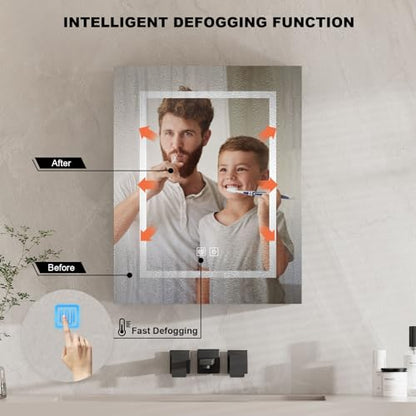 Black Medicine Cabinet with Led Lights,Lighted Medicine Cabinet with Mirror,Mirror Cabinet with 3 Storage Shelf Wall Mounted, Medicine Cabinet with Defogger,24x30Inch - size: 24x30-Black