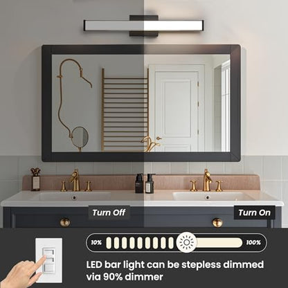 Modern LED Bathroom Vanity Light 24 inch 18W Dimmable 3CCT Bathroom Light Fixture Over Mirror Rectangle Bath Vanity Light Bar with Double Layer Acrylic Shade (Matte Black) - color: Black, size: 24 inch