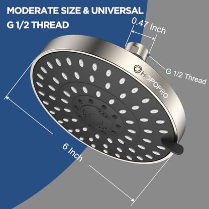 HOPOPRO 5-Mode High Pressure Shower Head - The Washington Post, NBC News, Today TV Show Recommended - High Flow Fixed Showerheads (6 Inch Brushed Nickel) | The Washington Post, NBC News, Today Recommended, Consumer Reports Tested High Flow Fixed Shower He