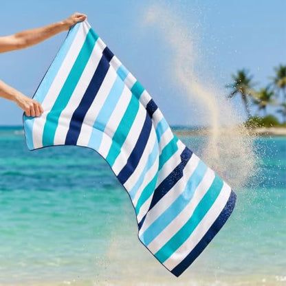 Exclusivo Mezcla Large Microfiber Quick Dry Beach Towel, Lightweight Sand-Free Cabana Stripe Pool Travel Camping Towel with Bag (Green, 30x60 Inches) | 30x60 Inches, Lightweight, Sandfree, Super Absorbent, Swimming Towel for Camping Travel with Bag, Green