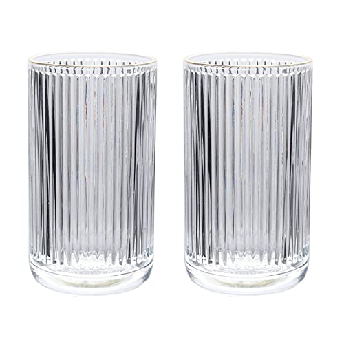 Gaolinci 2 Pcs Glass Tumbler Cup,Toothbrush Holder, Bathroom Cups, 13 oz - color: Gold Edge, size: 13 oz