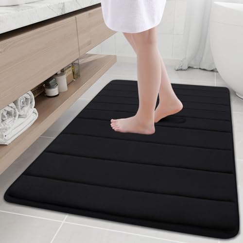 Buganda Memory Foam Bath Mat 40 x 32, Ultra Soft Absorbent Bathroom Rugs | Black, Machine Washable Quick Dry Bath Mats for Bathroom Floor, Shower and Tub, Home Decor Accessories - color: Black, size: 40" X 32"