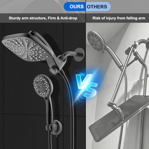 Dual Rainfall Shower Head With Handheld Showerhead, High Pressure Shower Head With Handheld Spray Combo, 8-Mode Showerhead with Adjustable Extension Arm, 71" Hose & Suction Cup Holder, Matte Black - color: Matte Black
