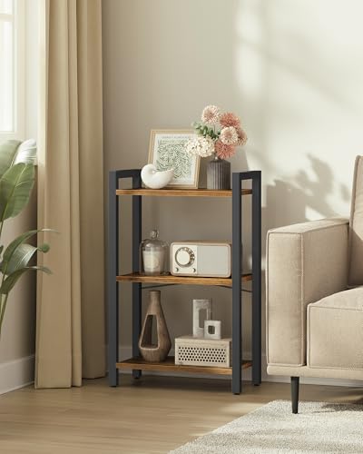 VASAGLE 3-Tier Bookshelf, Bookcase with Steel Frame, Book Shelf for Living Room, Home Office, Study, 9.4 x 15.7 x 30.1 Inches, Industrial Style, Rustic Brown and Ink Black ULLS098K02 - color: Rustic Brown + Ink Black, size: 3 Tiers (9.4"D x 15.7"W x 30.1"