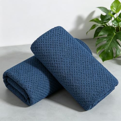 2 Pcs Navy Hand Towel Set 16"x31" Soft Highly Absorbent Quick Dry Bathroom Towels Polyester Plush Towels Set Woven Towels for Bathroom Kitchen Hotel Spa Gym - color: Navy, size: 2 Pcs Hand Towel