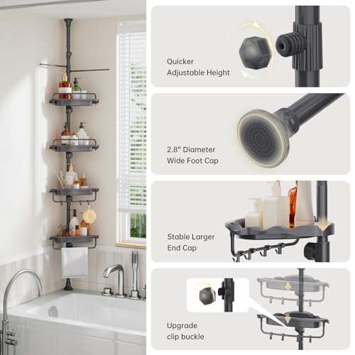 Sturdy Shower Caddy - 4 Tier Adjustable Organizer, Rustproof Stainless Steel, 32-122 Inch - color: Grey
