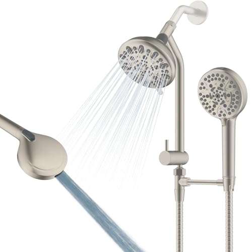 Metal Dual Rain Shower Head Easy Reach, 10-Spray Handheld, Brushed Nickel | High Pressure Rainfall Shower Head with Shower Extension Arm, 71" Hose, 3-way Diverter, Brass Shower Bracket - color: Brushed Nickel, style: 5" Showerhead
