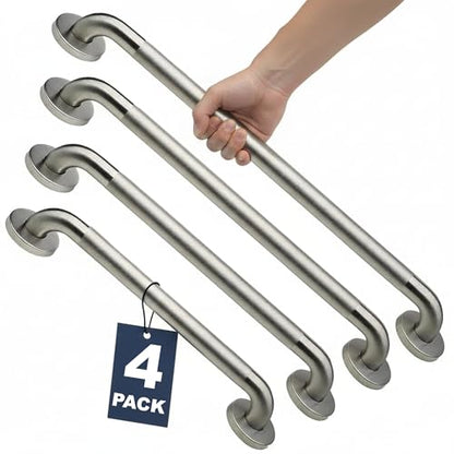 4-Pack Starter Bundle, 500 lb, 16/18/24/32 in, Peened Textured | Complete Bathroom Safety Starter Bundle, For Seniors, 1.25 in Diameter, 500 lb Rated, All-in-One Shower Safety Solution - color: Peened Textured