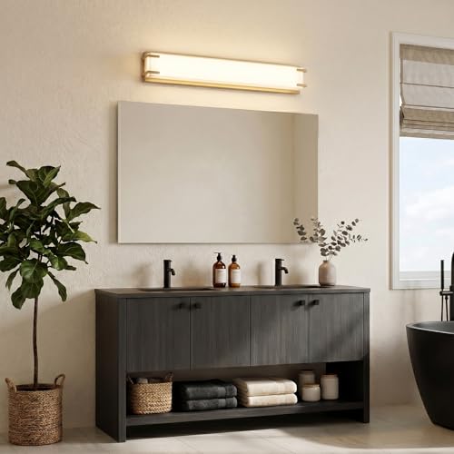 URSOLA LED Bathroom Light Fixtures Over Mirror 24.4” Vanity Light with Milky White Lampshade 4000K Daylight Gold Bath Bar (Gold) - color: Golden, size: 24inch