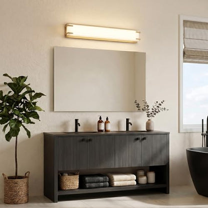 URSOLA LED Bathroom Light Fixtures Over Mirror 24.4” Vanity Light with Milky White Lampshade 4000K Daylight Gold Bath Bar (Gold) - color: Golden, size: 24inch