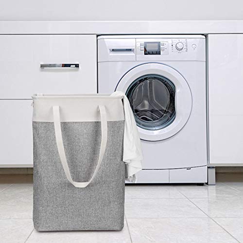 Laundry Basket with Handles Beige&Grey-Slim Laundry Bin Collapsible Dirty Clothes Basket Narrow Laundry Bag Foldable Dirty Hamper for Camping, Dorms, Apartments - color: Beige-Grey