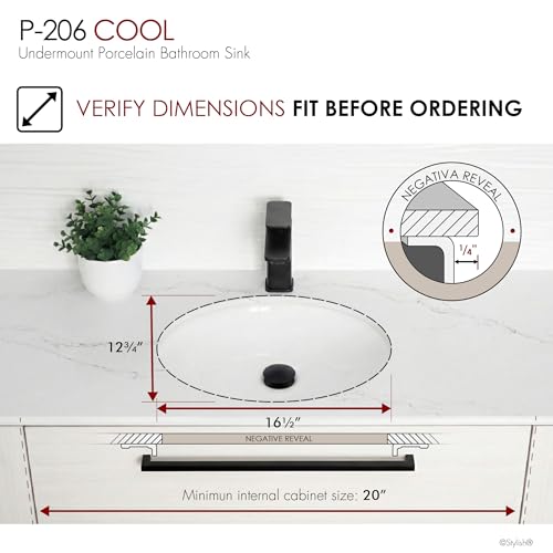 Stylish Oval Bathroom Sink 19 1/2 x 16 Inch Ceramic Porcelain Undermount Bathroom Sinks Enamel Glaze Finish Smooth and Stain Resistant Surface with Chrome and Matte Black Overflow, P-206 - style: 19.5"x16" Chrome & Matte Black Overflows