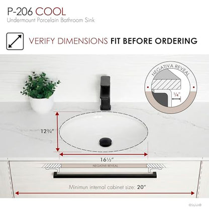 Stylish Oval Bathroom Sink 19 1/2 x 16 Inch Ceramic Porcelain Undermount Bathroom Sinks Enamel Glaze Finish Smooth and Stain Resistant Surface with Chrome and Matte Black Overflow, P-206 - style: 19.5"x16" Chrome & Matte Black Overflows