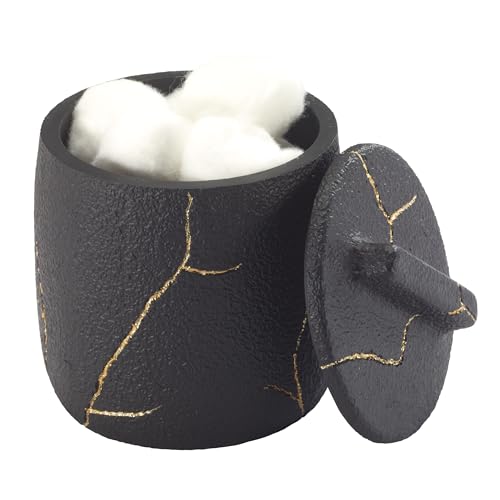 Nicole Miller - Covered Jar, Resin Countertop Accessories, Dorm Room Essentials (Sydney Collection, Black/Gold) - size: 179.2 Ounces