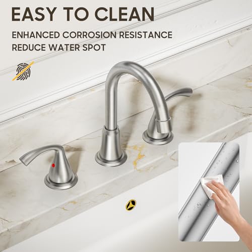 Phiestina 8 Inch Brushed Nickel Widespread Bathroom Sink Faucet, 2 Handle 3 Hole Bathroom Faucet with Metal Pop up Drain and Water Supply Lines, WFJC180-BN - color: Brushed Nickel-8 IN, style: 1 pack