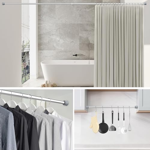No Sectional Assembly Tension Curtain Rod 56-104 Inch | 1" Diameter Spring Long Adjustable Shower Curtain Rods for Bathroom Windows Closet No Drilling No Rust, Silver - color: Silver, size: 56-104Inch, No Assembly