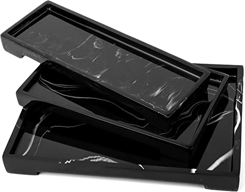 Luxspire Marble Tray for Soap Dispenser Perfume Jewelry, M, Ink Black | 10 x 6 inch, non-slip waterproof resin, easy wipe clean, fits bath kitchen vanity, holds jewelry toiletries soap - color: A - Ink, style: Medium