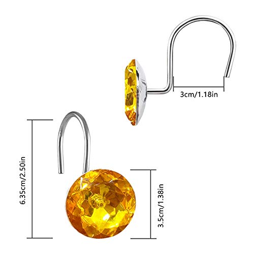 12 Pcs Bling Rhinestones Shower Curtain Hooks Bathroom Rolling Hooks - color: Gold Yellow