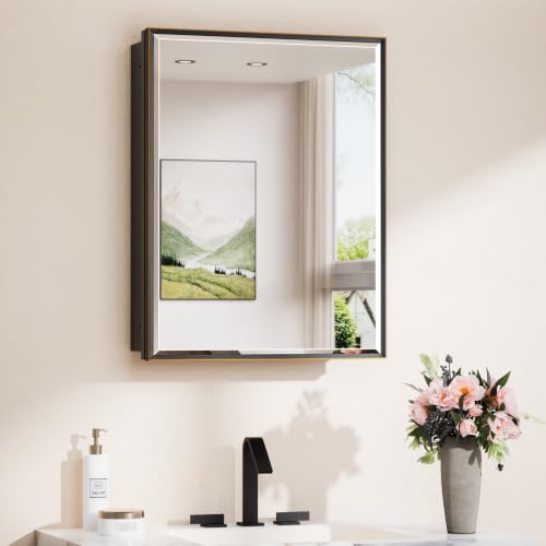 TokeShimi 20 x 26 Bathroom Medicine Cabinet with Mirror Beveled, Aluminum Framed Recessed Medicine Cabinet with Mirror Oil Rubbed Bronze Mirrored with Storage Adjustable - color: Oil Rubbed Bronze, size: 20x26 IN