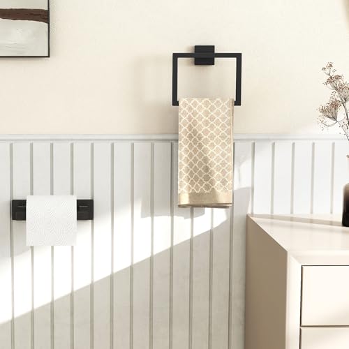 FLE Toilet Paper Holder Wall Mount, Hand Towel Holder Set for Bathroom | Wall Mounted Toilet Paper Holder, Square Bathroom Hardware Set(Black)