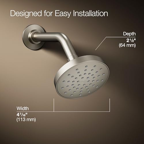 KOHLER K-33641-H-BN Elate® Single-Function Showerhead, 1.5 GPM, Efficient Water Flow, Durable Construction Shower Head, Simple Setup, Vibrant Brushed Nickel - color: Vibrant Brushed Nickel, size: 1.5 GPM
